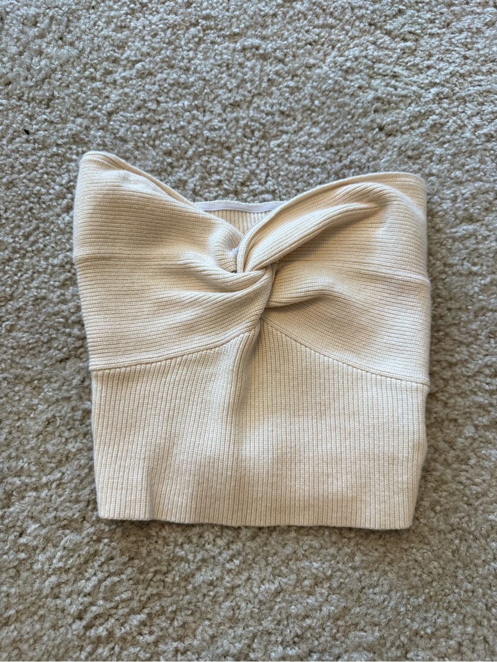 SHEIN Cream Off-Shoulder Twist Front Ribbed Sweater